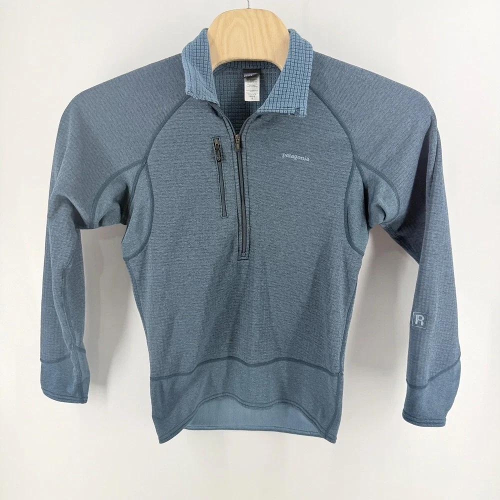 Patagonia R1 Polartec Power Grid Fleece Quarter Zip Pullover Mens Small Blue